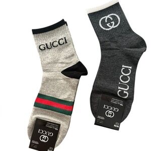 NWT 2 Pair Gucci Outlet Men's Socks with classic Gucci Stripes and Logo